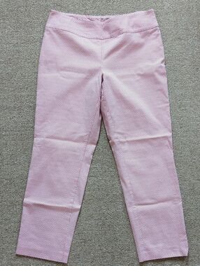 Up! Pull On Stretch Pant Ankle Red White Tummy Control M-L Pattern Golf *flaw